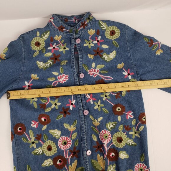 Boston Proper XS Denim Jacket Embroidered Flowers Womens Cotton Jeans Coat - Picture 8 of 15